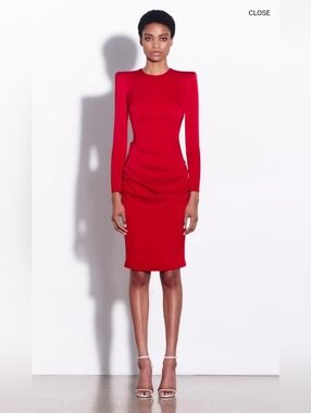 Alex Perry Long Sleeve Draped Dress in Satin Crepe US10/L